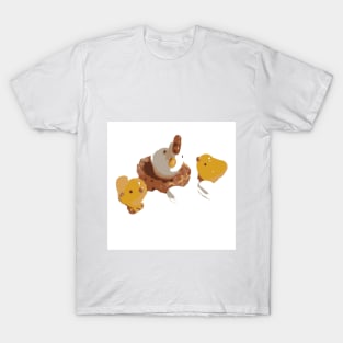 Hen with chickens and eggs, birds, easter, characters. Cartoon concept modern T-Shirt